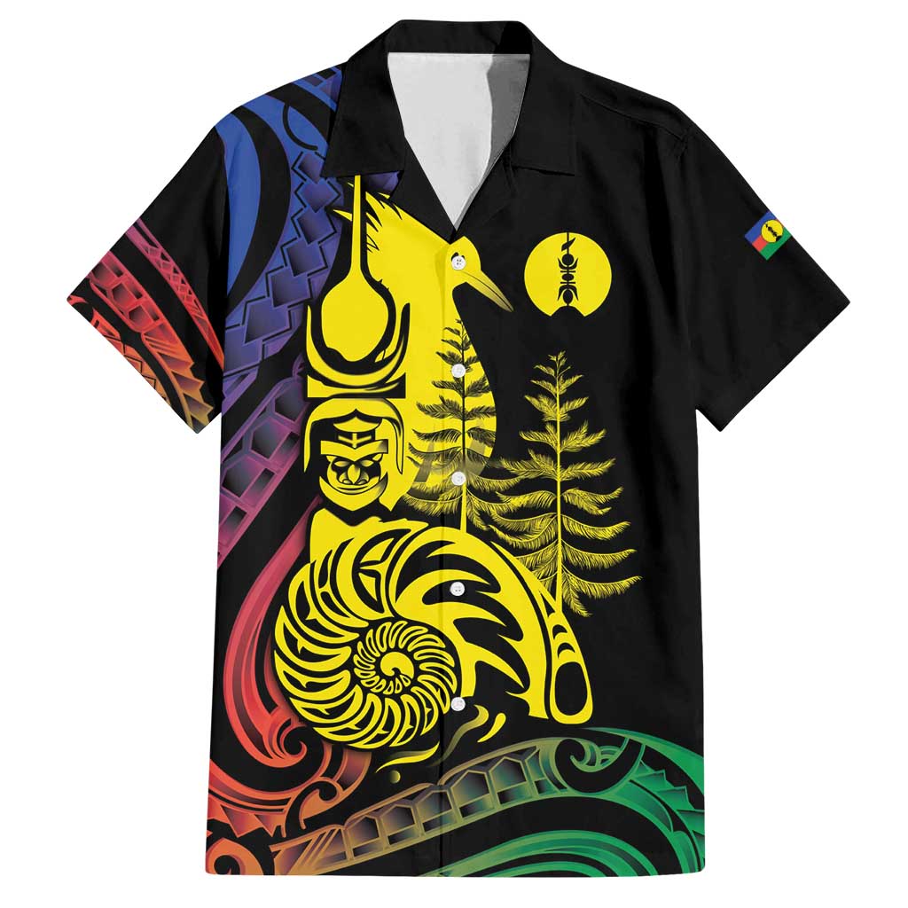 New Caledonia Kanaky Family Matching Off Shoulder Maxi Dress and Hawaiian Shirt Stylized Fleche Faitiere With Kagu Bird