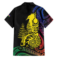 New Caledonia Kanaky Family Matching Short Sleeve Bodycon Dress and Hawaiian Shirt Stylized Fleche Faitiere With Kagu Bird