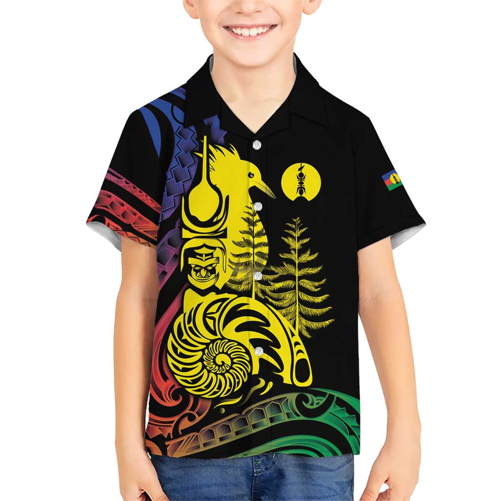 New Caledonia Kanaky Family Matching Short Sleeve Bodycon Dress and Hawaiian Shirt Stylized Fleche Faitiere With Kagu Bird