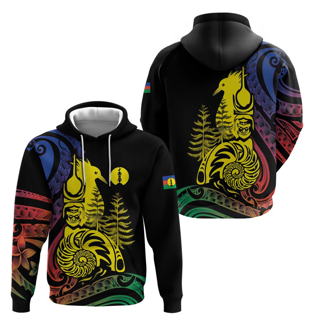 New Caledonia Kanaky Hoodie Stylized Fleche Faitiere With Kagu Bird