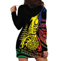 New Caledonia Kanaky Hoodie Dress Stylized Fleche Faitiere With Kagu Bird
