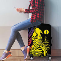 New Caledonia Kanaky Luggage Cover Stylized Fleche Faitiere With Kagu Bird