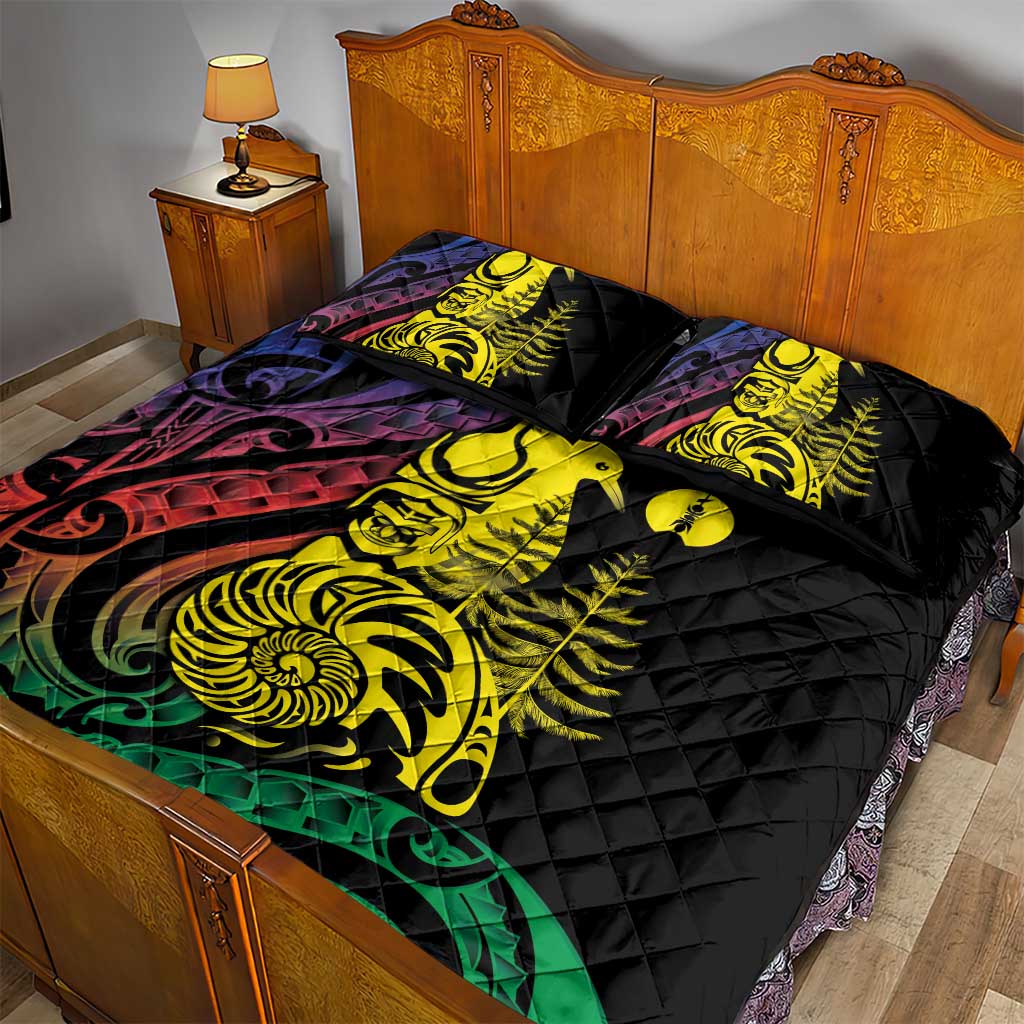 New Caledonia Kanaky Quilt Bed Set Stylized Fleche Faitiere With Kagu Bird