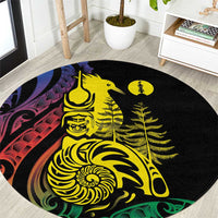 New Caledonia Kanaky Round Carpet Stylized Fleche Faitiere With Kagu Bird