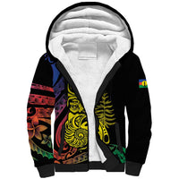 New Caledonia Kanaky Sherpa Hoodie Stylized Fleche Faitiere With Kagu Bird