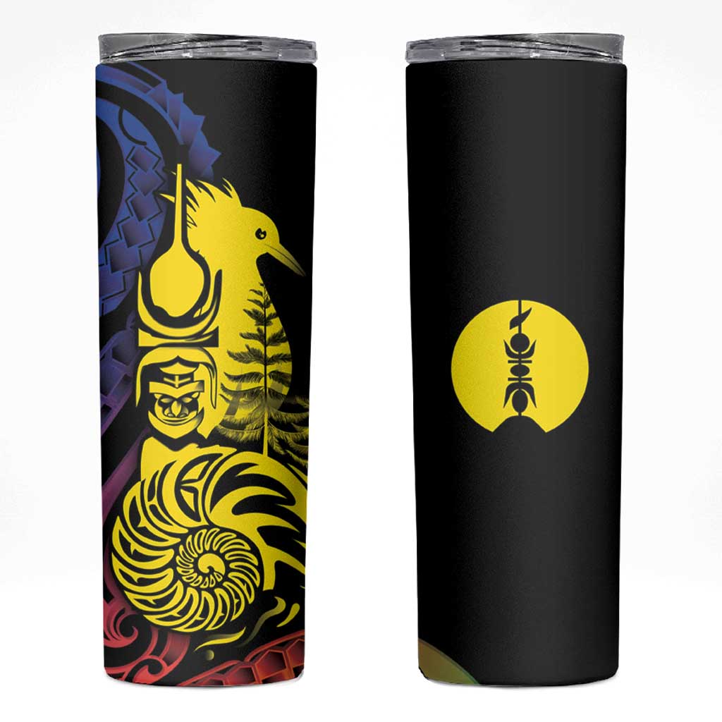 New Caledonia Kanaky Skinny Tumbler Stylized Fleche Faitiere With Kagu Bird