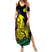 New Caledonia Kanaky Summer Maxi Dress Stylized Fleche Faitiere With Kagu Bird