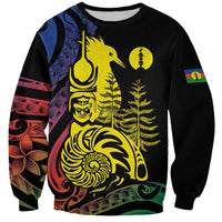 New Caledonia Kanaky Sweatshirt Stylized Fleche Faitiere With Kagu Bird