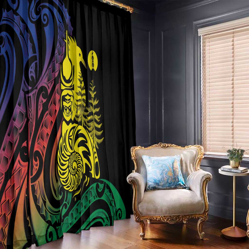 New Caledonia Kanaky Window Curtain Stylized Fleche Faitiere With Kagu Bird