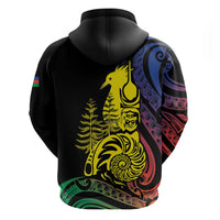 New Caledonia Kanaky Zip Hoodie Stylized Fleche Faitiere With Kagu Bird
