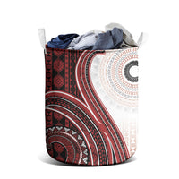 Bula Fiji Vintage Tapa Laundry Basket Kaivity Masi Wave Motifs - Red