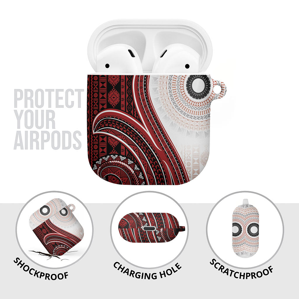 Bula Fiji Vintage Tapa AirPods Case Kaivity Masi Wave Motifs - Red