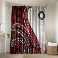 Bula Fiji Vintage Tapa Bathroom Set Kaivity Masi Wave Motifs - Red