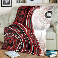 Bula Fiji Vintage Tapa Blanket Kaivity Masi Wave Motifs - Red