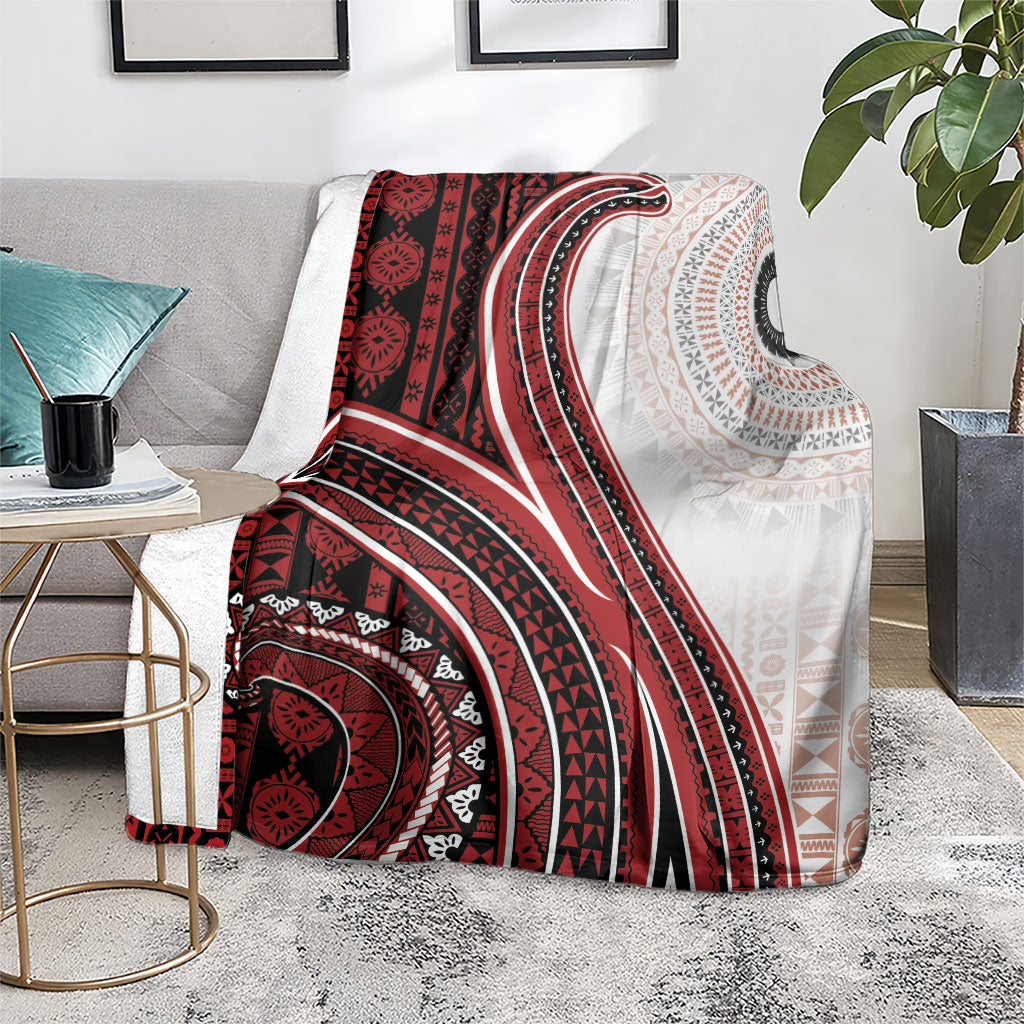 Bula Fiji Vintage Tapa Blanket Kaivity Masi Wave Motifs - Red
