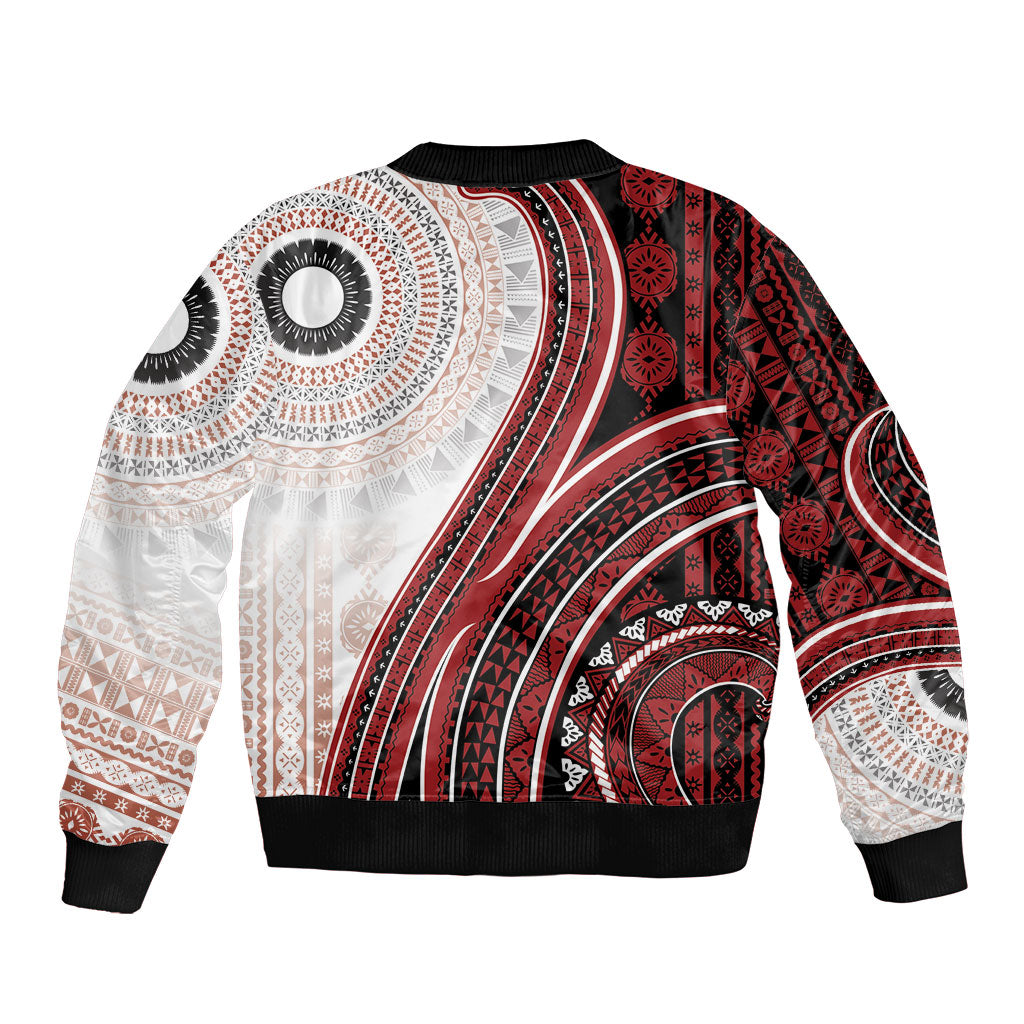 Bula Fiji Vintage Tapa Bomber Jacket Kaivity Masi Wave Motifs - Red