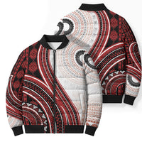 Bula Fiji Vintage Tapa Bomber Puffer Jacket Kaivity Masi Wave Motifs - Red