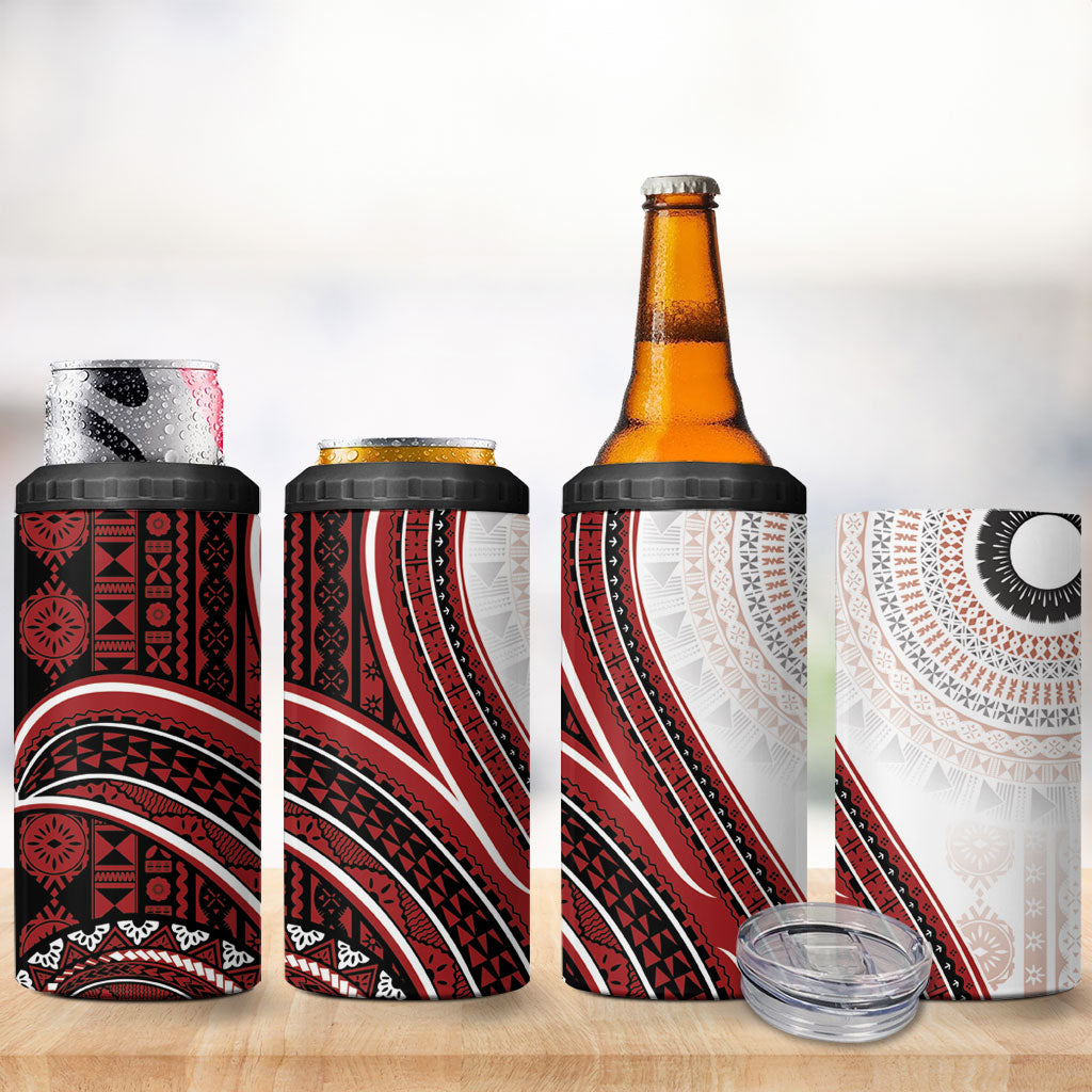 Bula Fiji Vintage Tapa 4 in 1 Can Cooler Tumbler Kaivity Masi Wave Motifs - Red