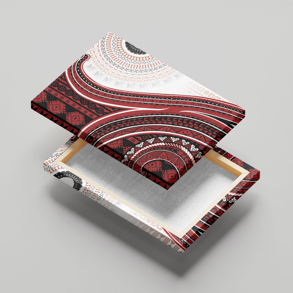 Bula Fiji Vintage Tapa Canvas Wall Art Kaivity Masi Wave Motifs - Red