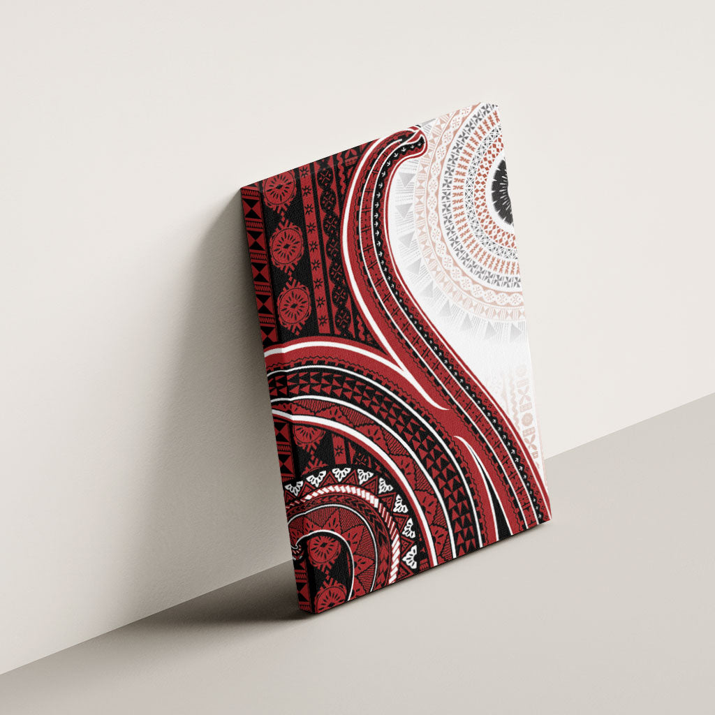 Bula Fiji Vintage Tapa Canvas Wall Art Kaivity Masi Wave Motifs - Red