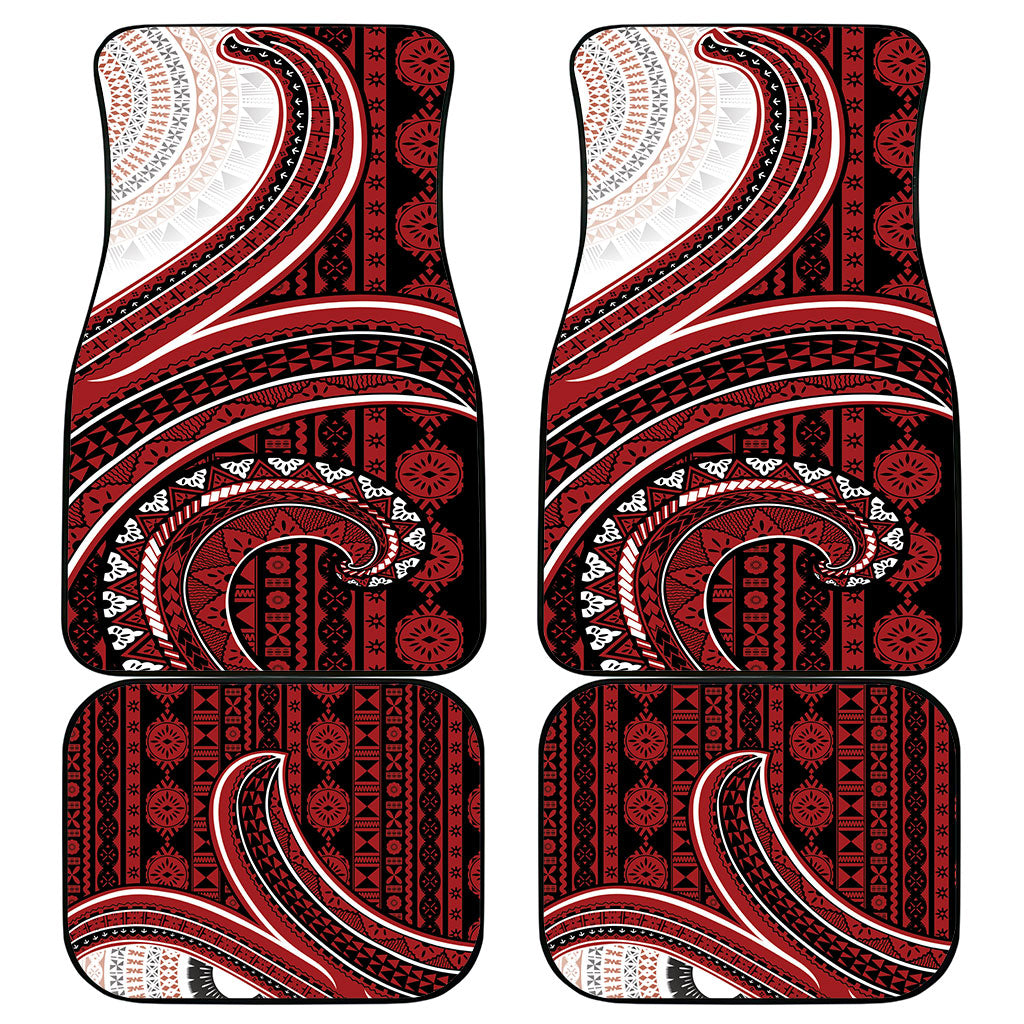 Bula Fiji Vintage Tapa Car Mats Kaivity Masi Wave Motifs - Red
