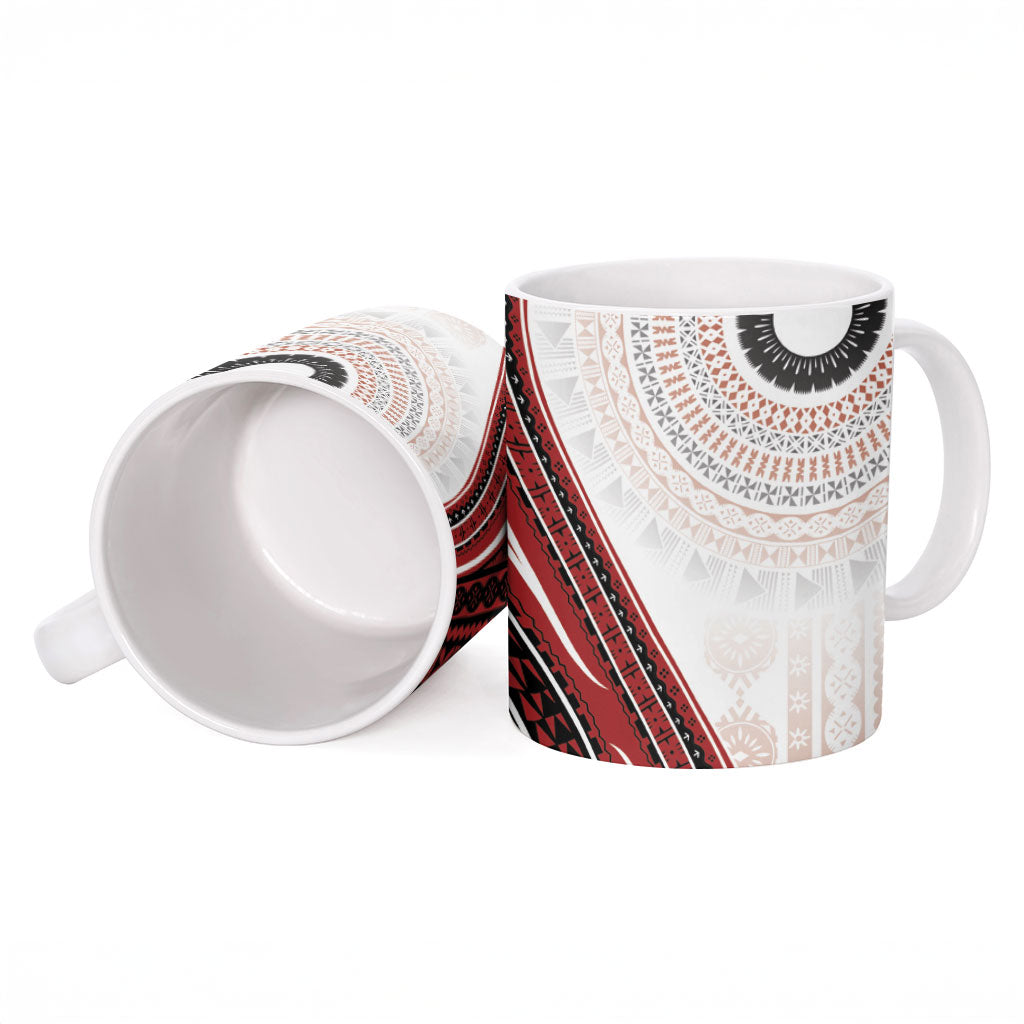 Bula Fiji Vintage Tapa Ceramic Mug Kaivity Masi Wave Motifs - Red