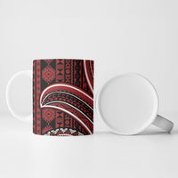 Bula Fiji Vintage Tapa Ceramic Mug Kaivity Masi Wave Motifs - Red
