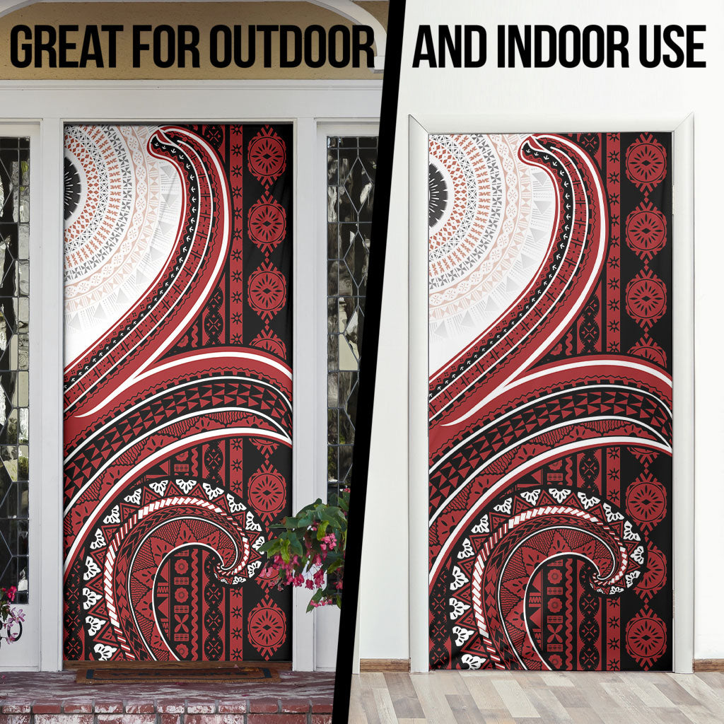 Bula Fiji Vintage Tapa Door Cover Kaivity Masi Wave Motifs - Red