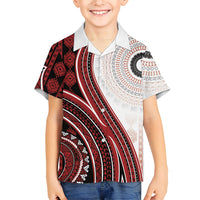 Bula Fiji Vintage Tapa Family Matching Long Sleeve Bodycon Dress and Hawaiian Shirt Kaivity Masi Wave Motifs - Red