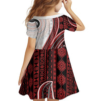 Bula Fiji Vintage Tapa Family Matching Off Shoulder Maxi Dress and Hawaiian Shirt Kaivity Masi Wave Motifs - Red LT7 - Polynesian Pride