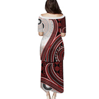 Bula Fiji Vintage Tapa Family Matching Puletasi and Hawaiian Shirt Kaivity Masi Wave Motifs - Red LT7 - Polynesian Pride