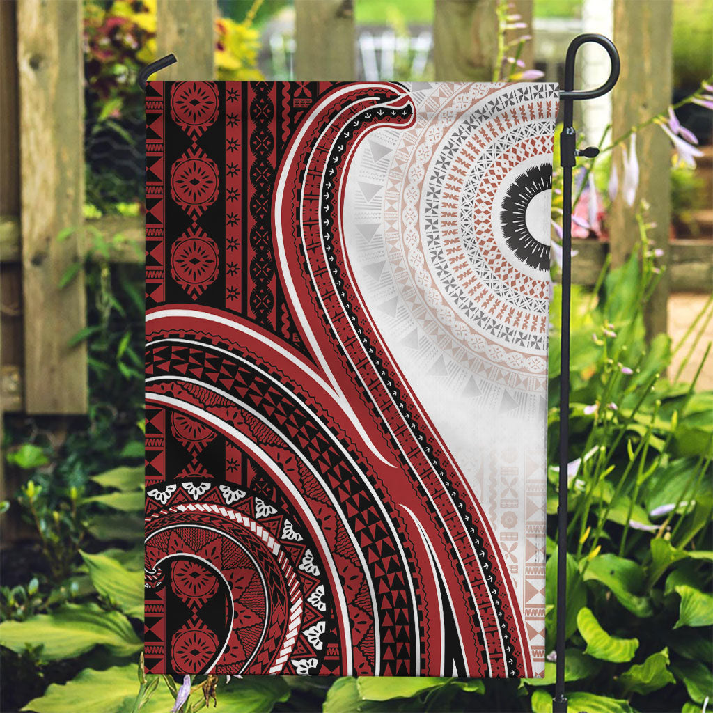 Bula Fiji Vintage Tapa Garden Flag Kaivity Masi Wave Motifs - Red