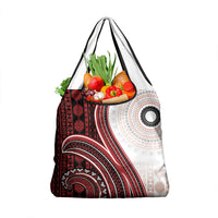 Bula Fiji Vintage Tapa Grocery Bag Kaivity Masi Wave Motifs - Red