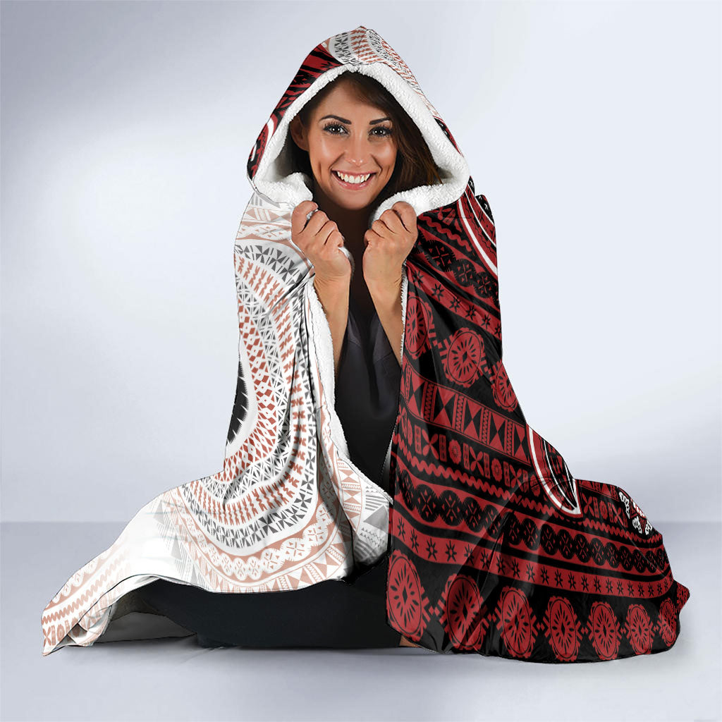 Bula Fiji Vintage Tapa Hooded Blanket Kaivity Masi Wave Motifs - Red