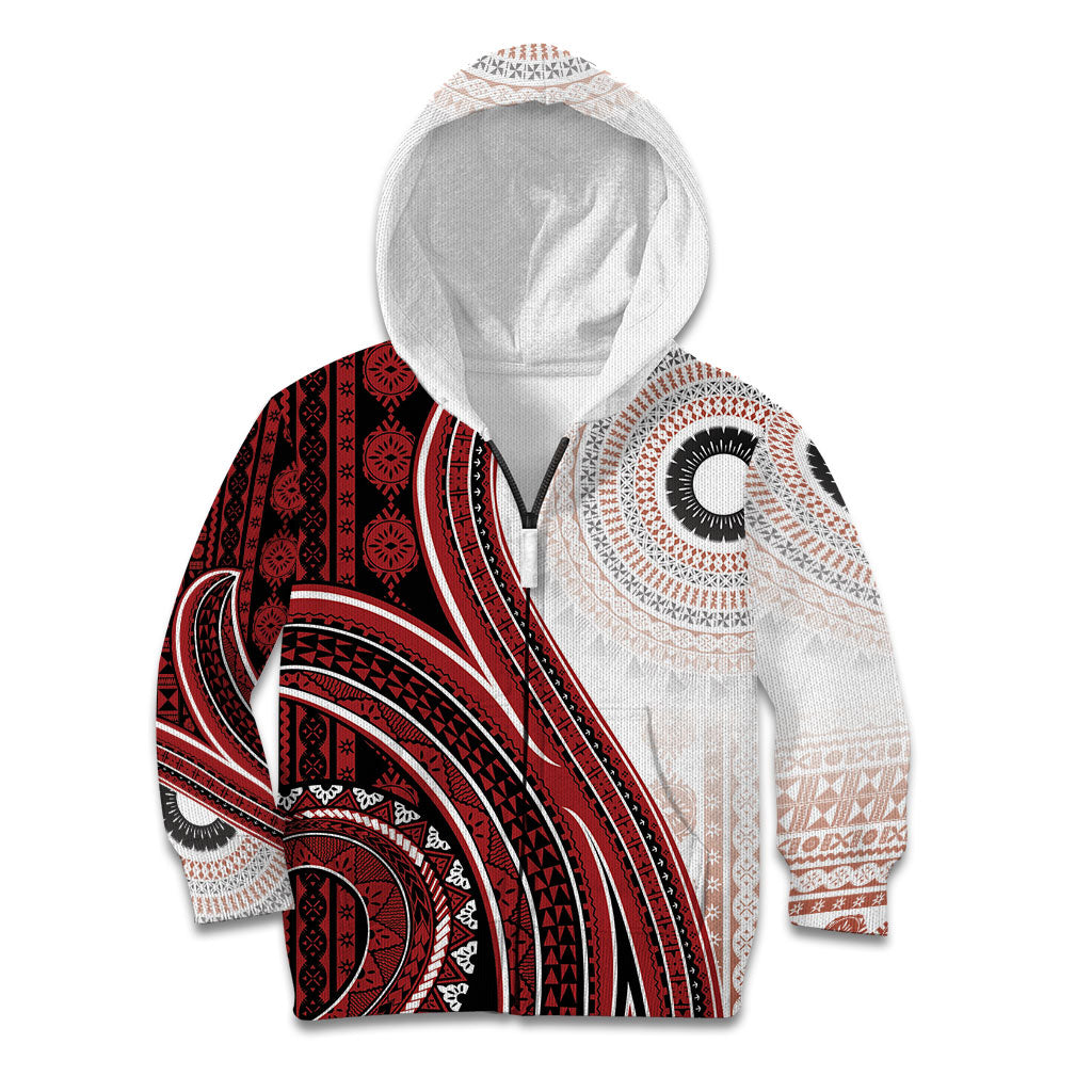 Bula Fiji Vintage Tapa Kid Hoodie Kaivity Masi Wave Motifs - Red