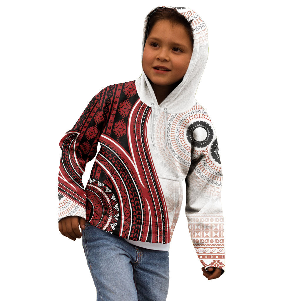 Bula Fiji Vintage Tapa Kid Hoodie Kaivity Masi Wave Motifs - Red