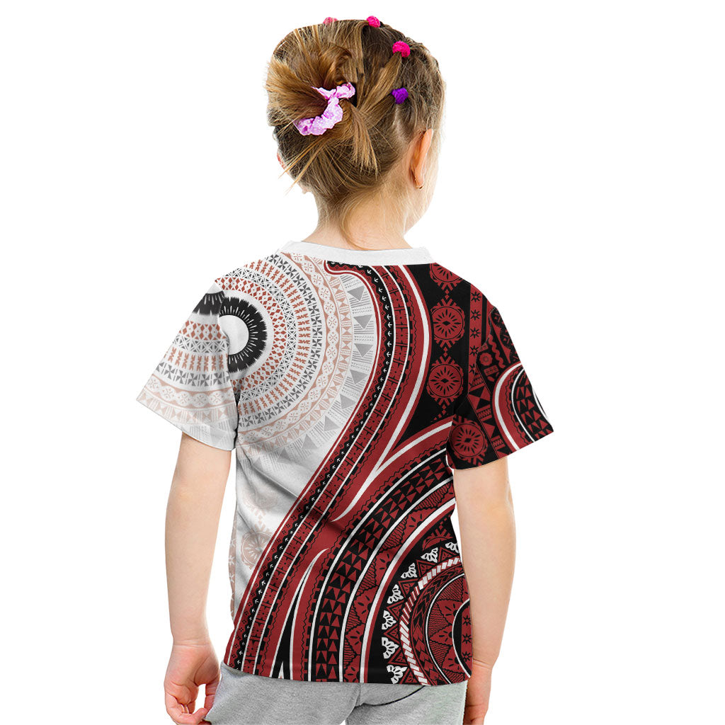 Bula Fiji Vintage Tapa Kid T Shirt Kaivity Masi Wave Motifs - Red