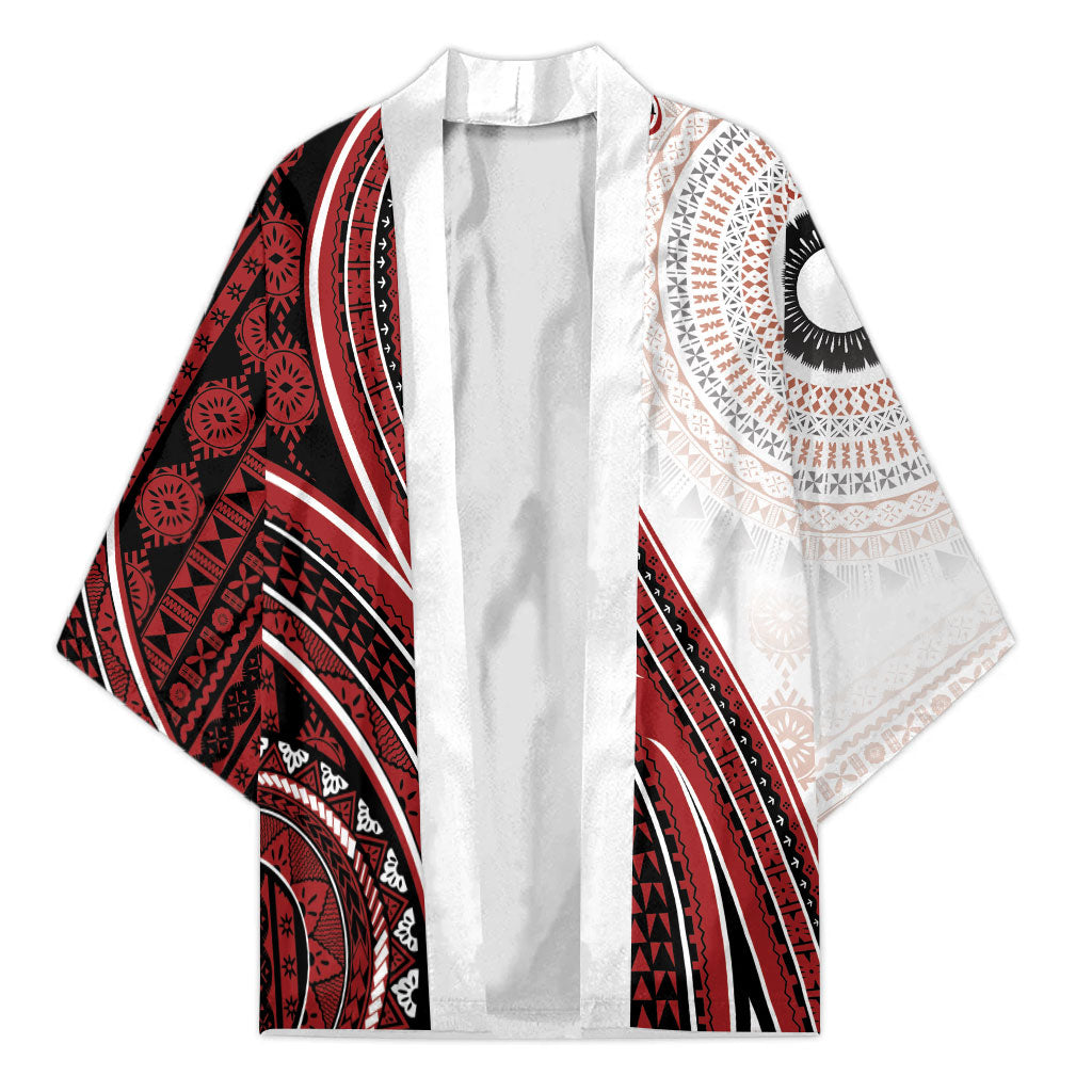 Bula Fiji Vintage Tapa Kimono Kaivity Masi Wave Motifs - Red