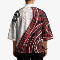 Bula Fiji Vintage Tapa Kimono Kaivity Masi Wave Motifs - Red
