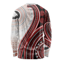 Bula Fiji Vintage Tapa Long Sleeve Shirt Kaivity Masi Wave Motifs - Red