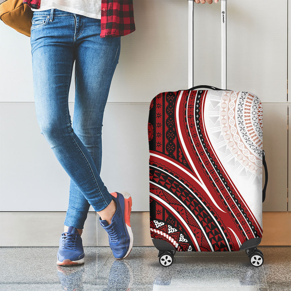 Bula Fiji Vintage Tapa Luggage Cover Kaivity Masi Wave Motifs - Red