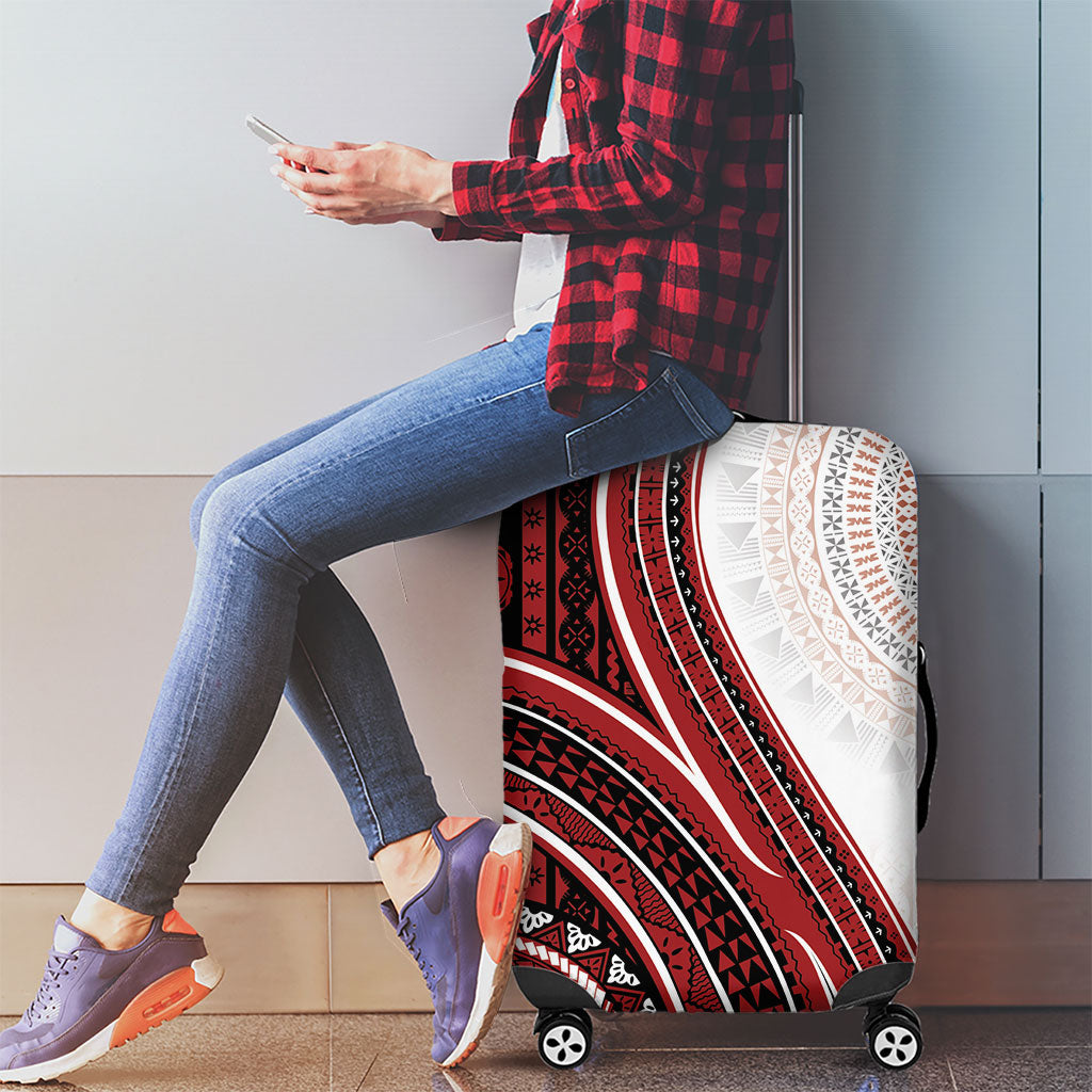 Bula Fiji Vintage Tapa Luggage Cover Kaivity Masi Wave Motifs - Red