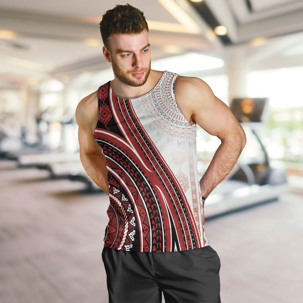 Bula Fiji Vintage Tapa Men Tank Top Kaivity Masi Wave Motifs - Red