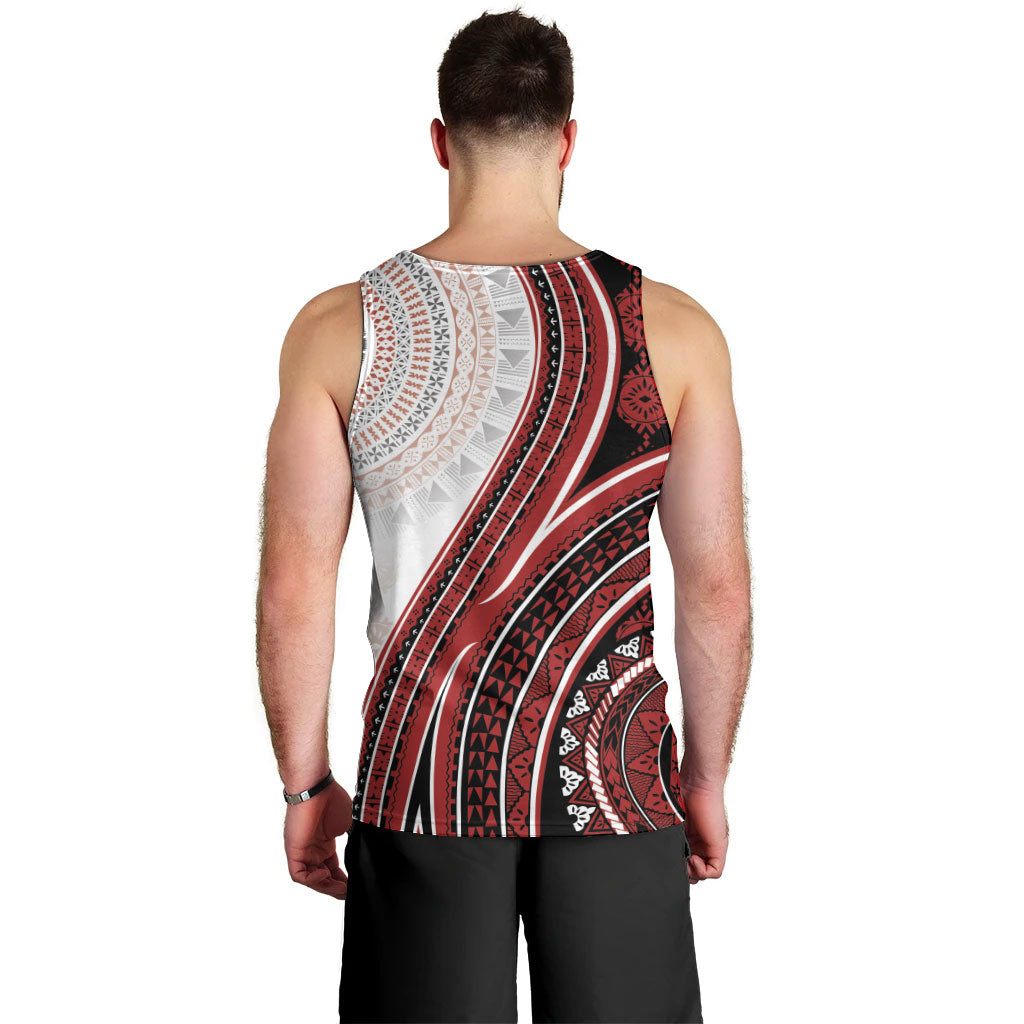 Bula Fiji Vintage Tapa Men Tank Top Kaivity Masi Wave Motifs - Red