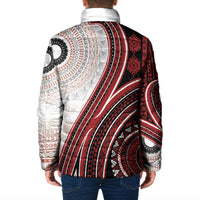 Bula Fiji Vintage Tapa Padded Jacket Kaivity Masi Wave Motifs - Red