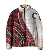 Bula Fiji Vintage Tapa Padded Jacket Kaivity Masi Wave Motifs - Red