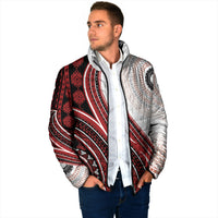 Bula Fiji Vintage Tapa Padded Jacket Kaivity Masi Wave Motifs - Red