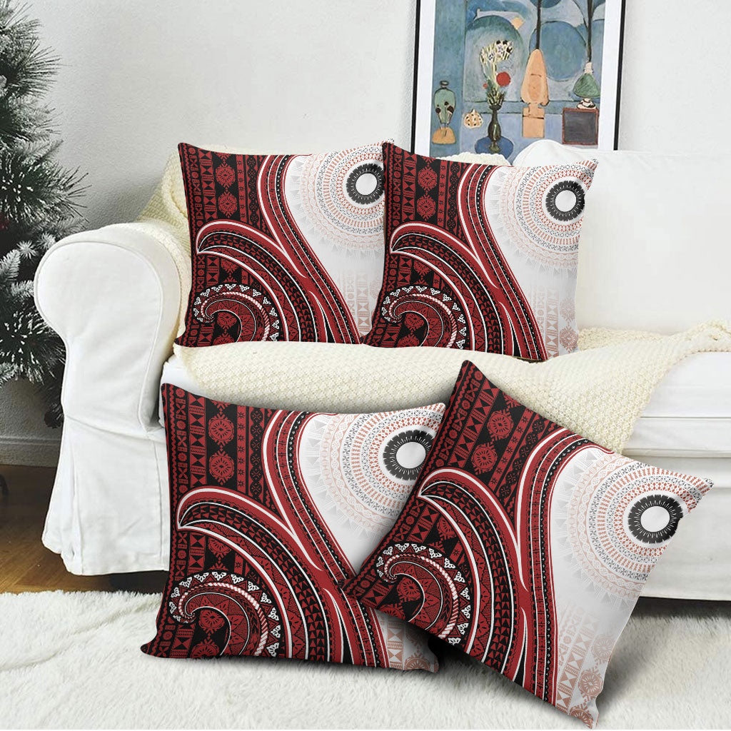 Bula Fiji Vintage Tapa Pillow Cover Kaivity Masi Wave Motifs - Red