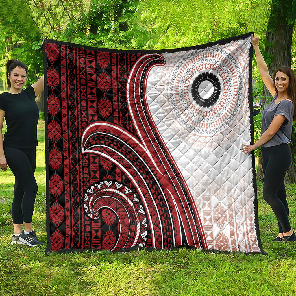 Bula Fiji Vintage Tapa Quilt Kaivity Masi Wave Motifs - Red