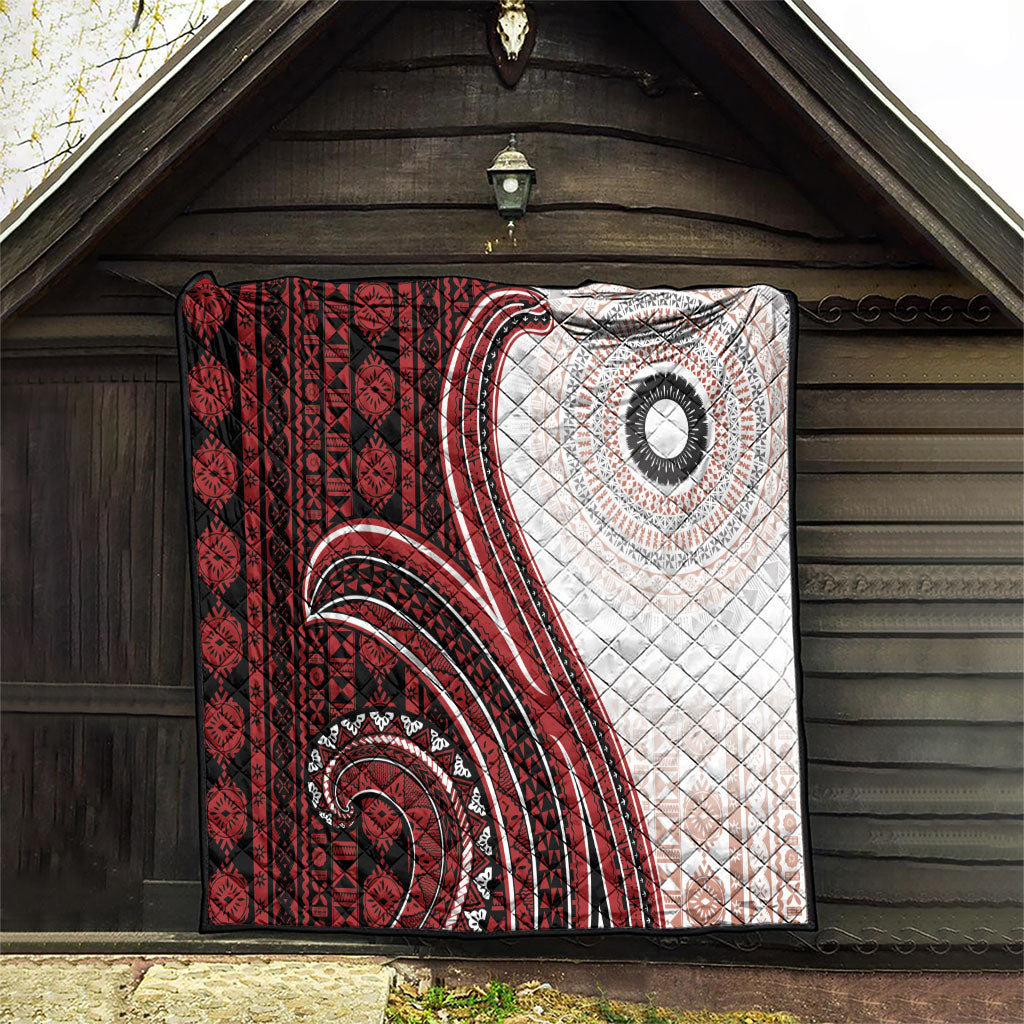 Bula Fiji Vintage Tapa Quilt Kaivity Masi Wave Motifs - Red